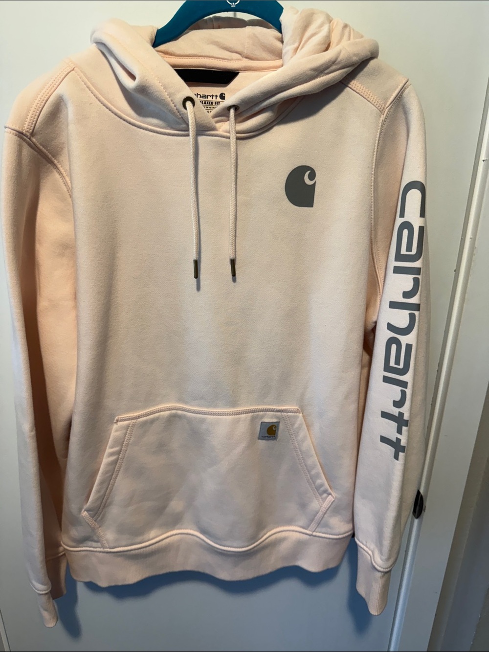 Carhartt Light Peach Pullover Hoodie with Gray Logo